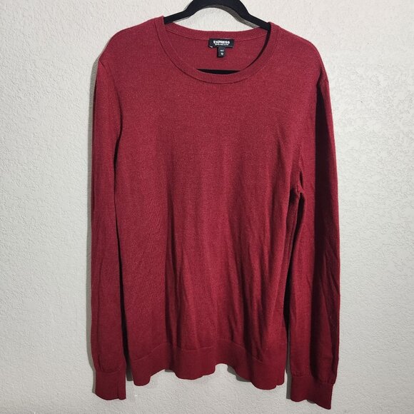 Express Sweater Mens XL Red Merino Wool Blend Crewneck - Picture 1 of 16